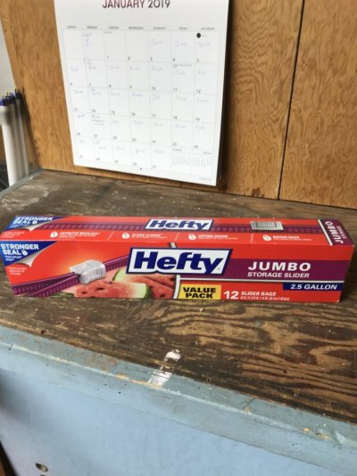 Box of 12 HEFTY JUMBO SLIDER BAGS - 2.5 GALLONS Many Uses! Made in USA!